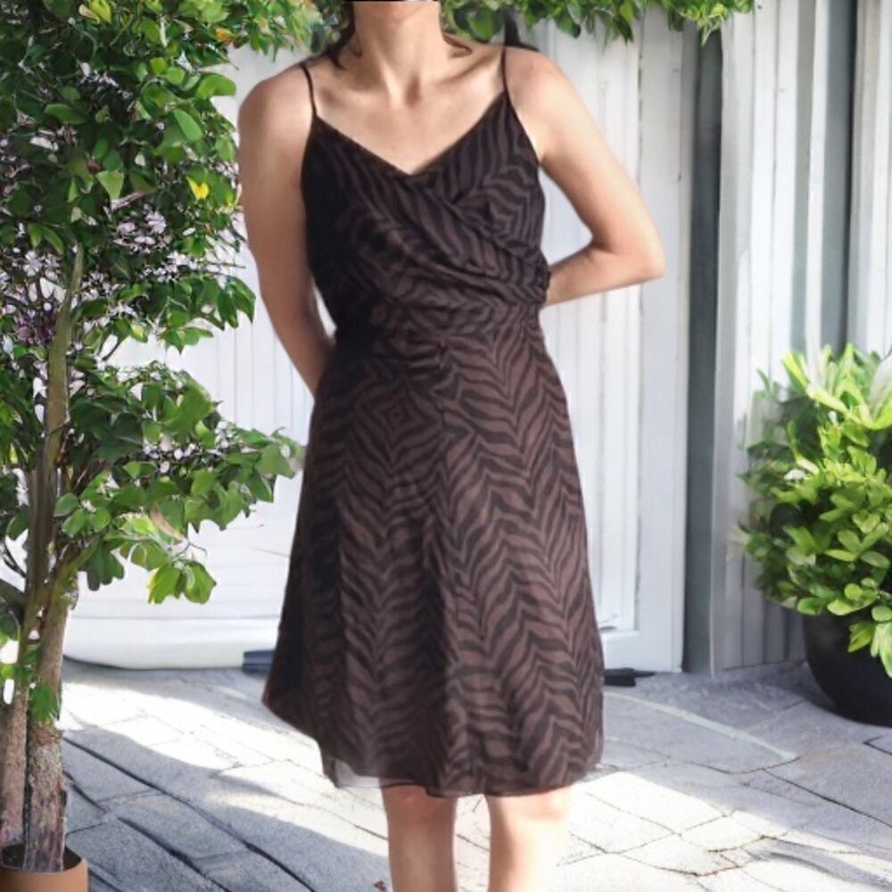 EUC Vintage Talbots Pure Silk Animal Print Mini Dress Women’s Petite Size 4